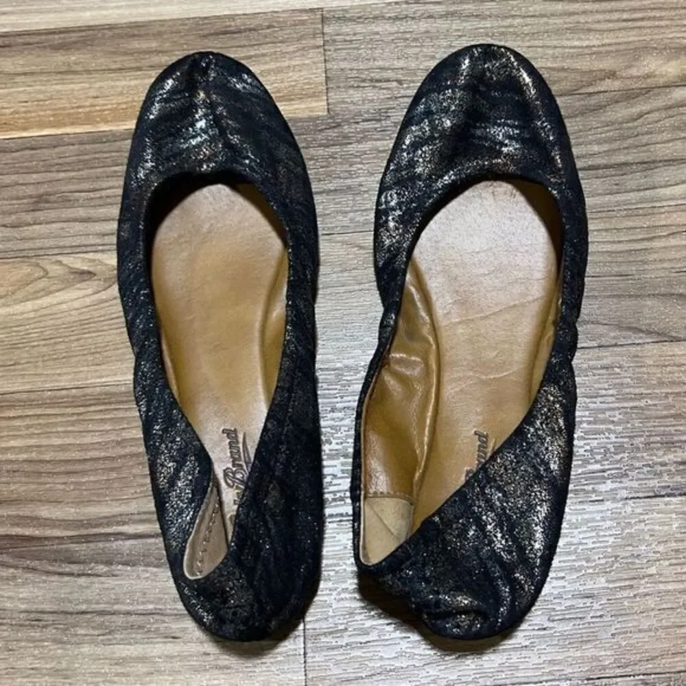 Lucky Brand Women's‎ Emmie Metallic Tiger Ballet Flats Black/Gold Size 8M/38